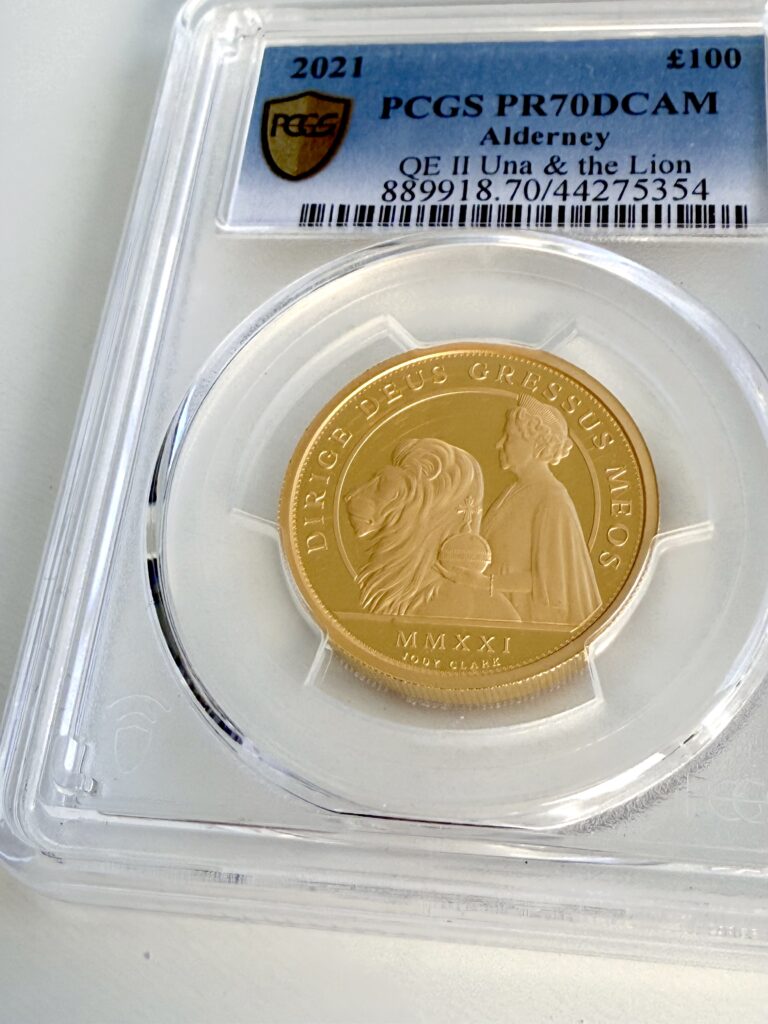 Alderney 2021 Queen Una and the Lion 1 oz Gold Proof PCGS PR70 DCAM