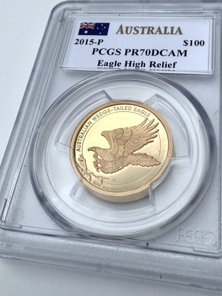 Australia 2015 Wedge-Tailed Eagle 1 oz Gold Coin, PCGS PR70 DCAM, High Relief with signature of John Mercanti