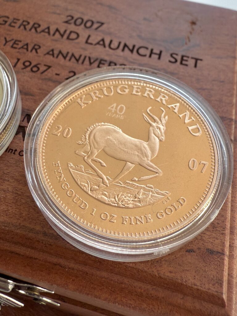 Krugerrand 2007 1 oz Gold Launch Set – 40° anniversario con conio speciale e medaglia commemorativa nella custodia originale
