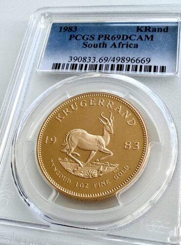Золотая монета «Крюгерранд» 1983 года, 1 унция, качество «пруф», PCGS PR69 DCAM – южноафриканская коллекционная монета с отделкой «пруф» и изображением антилопы