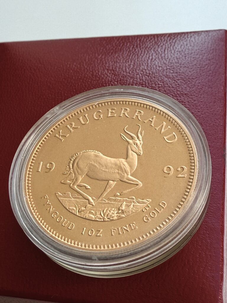 Moneta d'oro Proof Krugerrand del 1992 da 1 oz con custodia – Edizione da collezione sudafricana in versione Proof con motivo Springbok