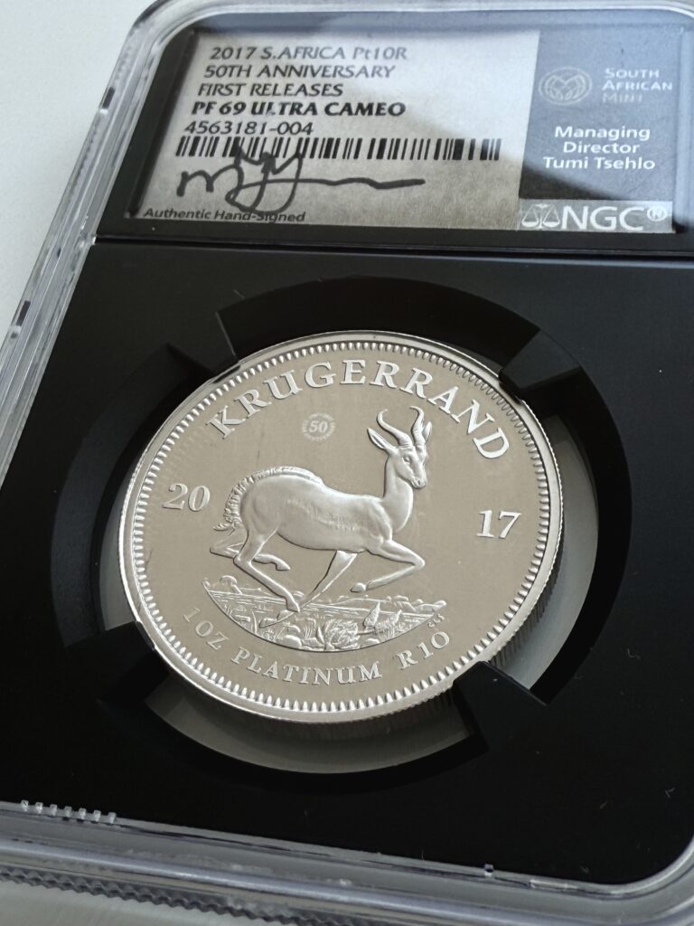 Platinum Krugerrand 2017 – 1 oz Proof – NGC PF69 UCAM – Sud Africa – Edizione 50° Anniversario
