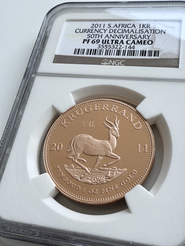 Krugerrand 2011 – 50 anni di decimalizzazione – 1 oz Oro – NGC PF69 UCAM – Sud Africa