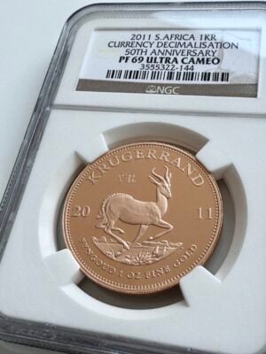 Krugerrand 2011 – 50 años de decimalización – 1 oz de oro – NGC PF69 UCAM – Sudáfrica