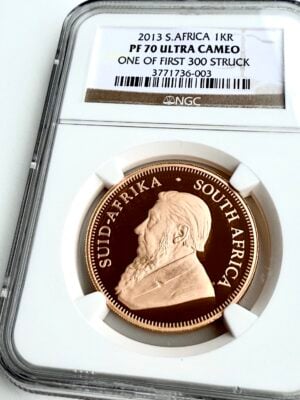Krugerrand 2013 1 oz Or Proof – l'une des 300 premières pièces frappées – NGC PF70 UCAM