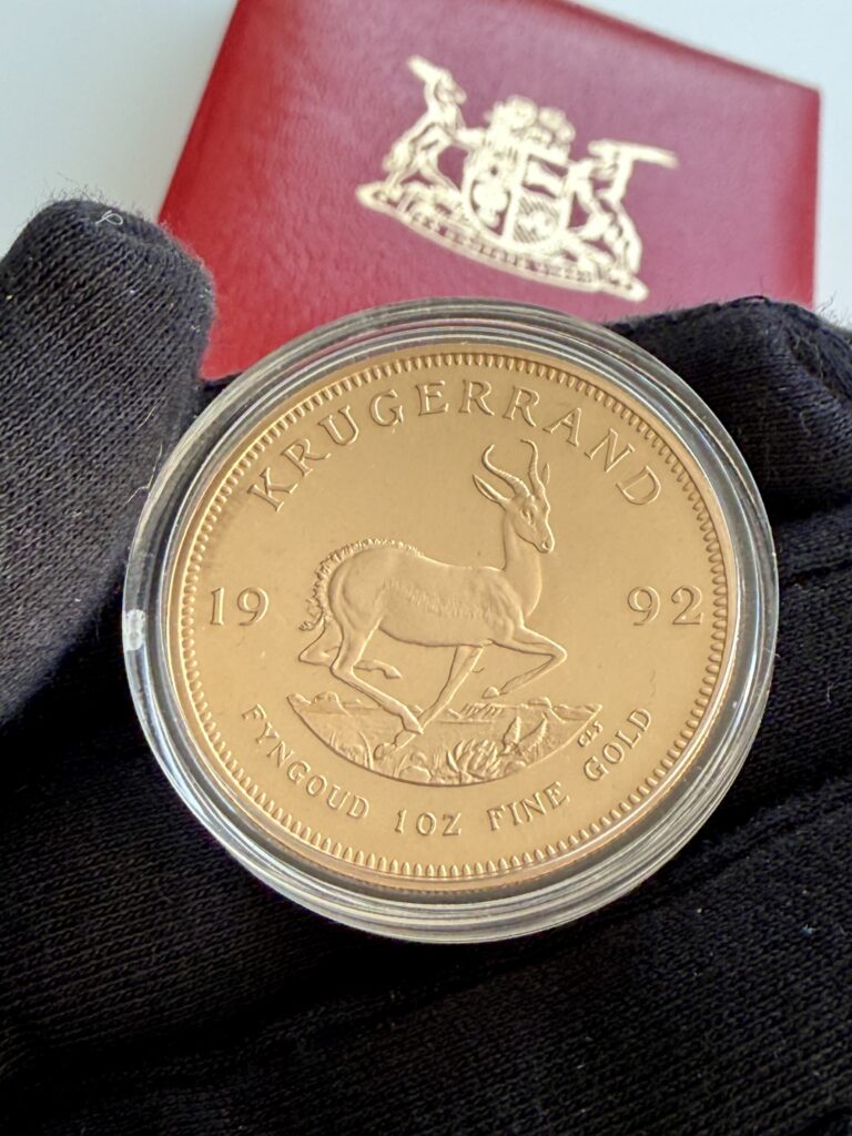 Südafrika 1992 Krugerrand 1 oz Goldmünze in Proof-Qualität mit Springbock und Paul-Kruger-Porträt