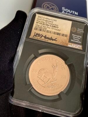 South Africa 2022 Krugerrand 1 oz Gold Proof NGC PF70 Ultra Cameo with Certificate No. 063