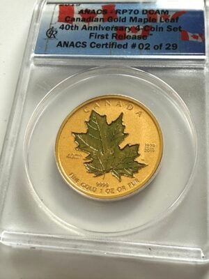 2019 Canada Gold Maple Leaf 40.º aniversario: primer lanzamiento de ANACS RP70 DCAM