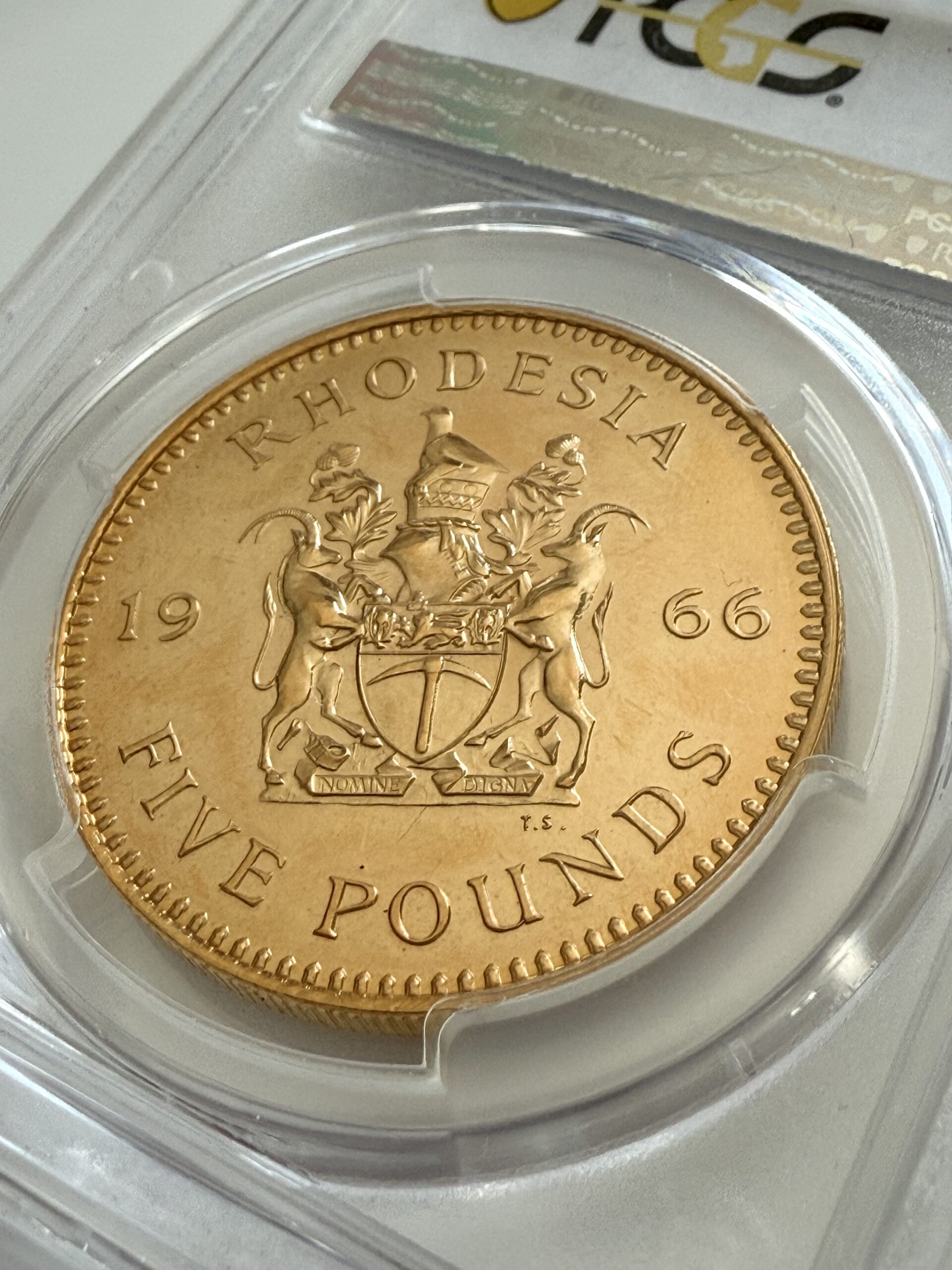 罗得西亚1966 年5 磅精铸金– PCGS PR65