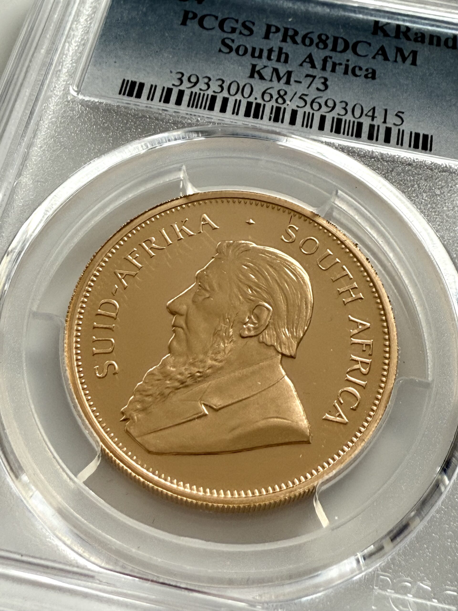 南非1984 年克鲁格兰1 盎司精铸金– PCGS PR68 DCAM