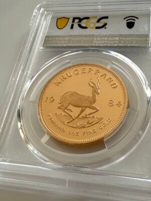 南非-克鲁格兰德-1984-1盎司-精制金-PCGS-PR68-dcam_2 1984 Südafrika Krugerrand 1 oz Gold – PCGS PR68 DCAM Proof