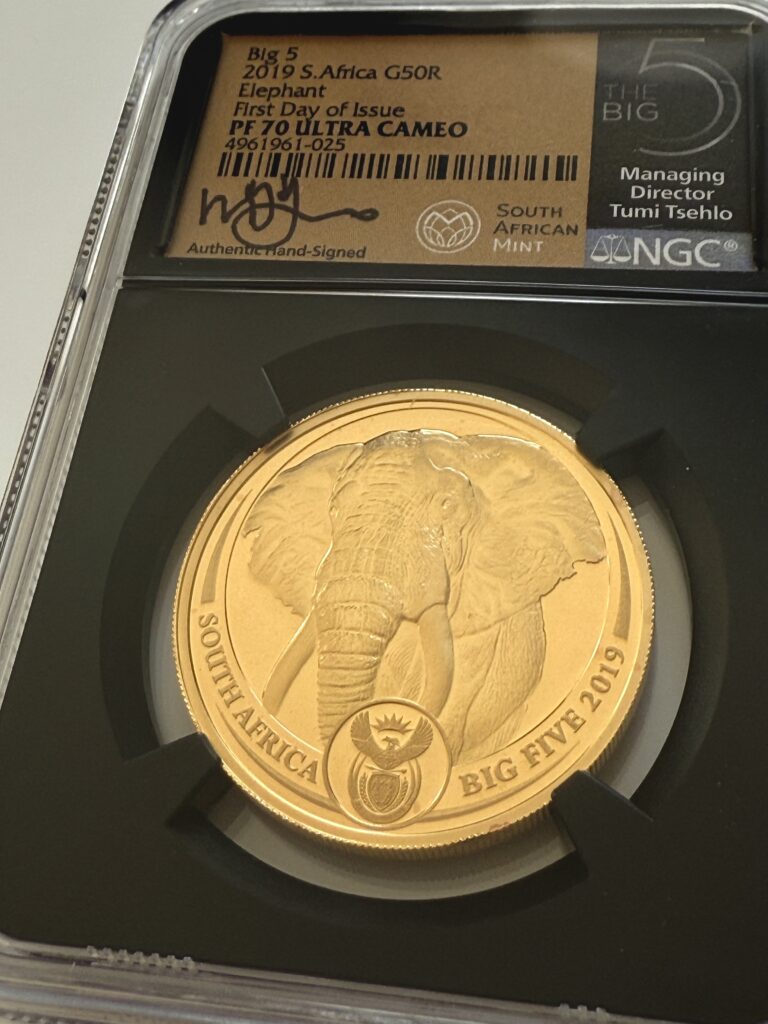 2019 South Africa Big Five Elephant 1 oz Gold Proof – NGC PF70 Ultra Cameo First Day of Issue