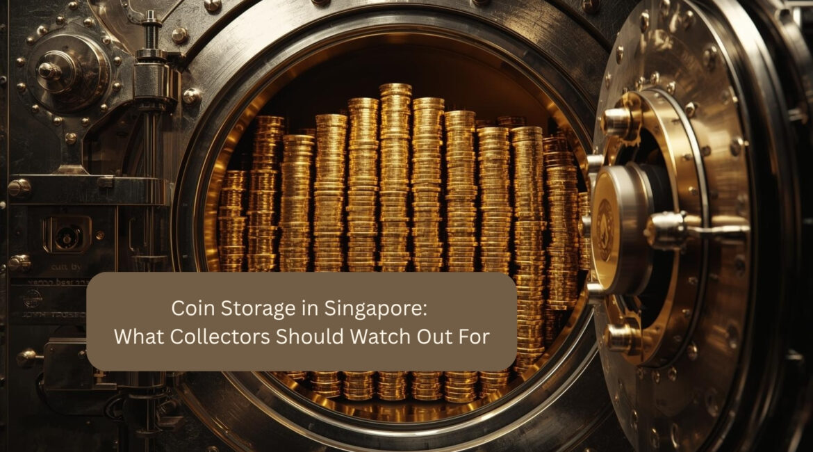 Opened high-security safe with tightly stacked rolls of gold coins – a symbol of safekeeping of collectible coins in Singapore