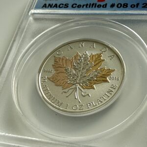 加拿大“Maple Leaf Forever” 2016 - 1 盎司铂金 (9995) 装在 ANACS 封套中,反向精制,部分镀金枫叶