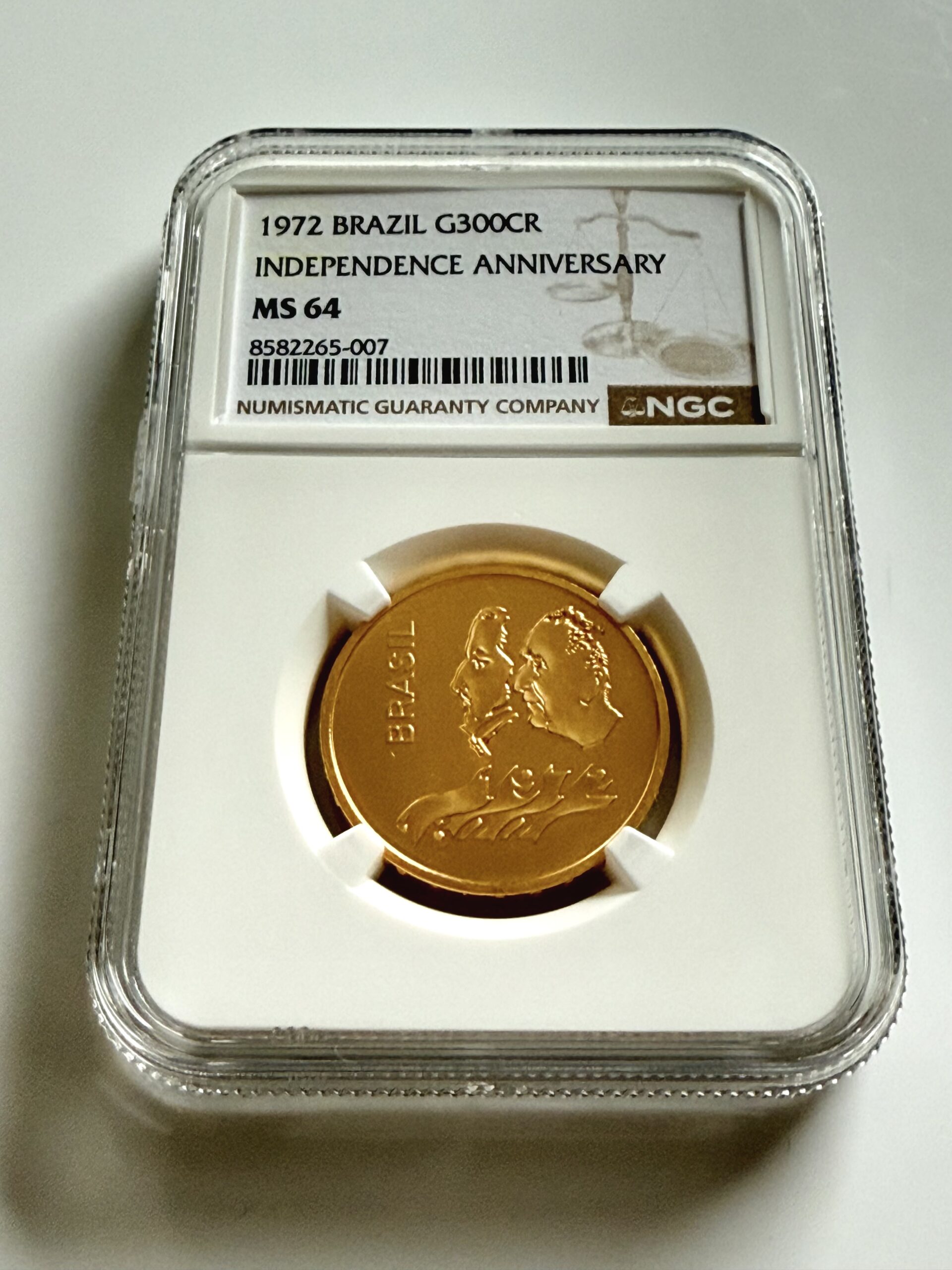 brasilien-1972-150-jahre-unabhangigkeit-gold-ngc-ms64_4 Brasilien 1972 300 Cruzeiros Gold Independence Anniversary im NGC-Holder MS64 mit Doppelporträt, Cert 8582265-007