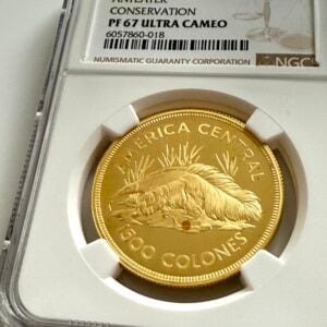 Costa Rica 1974 1500 Colones Goldmünze Anteater Conservation NGC PF 67 Ultra Cameo im Halter