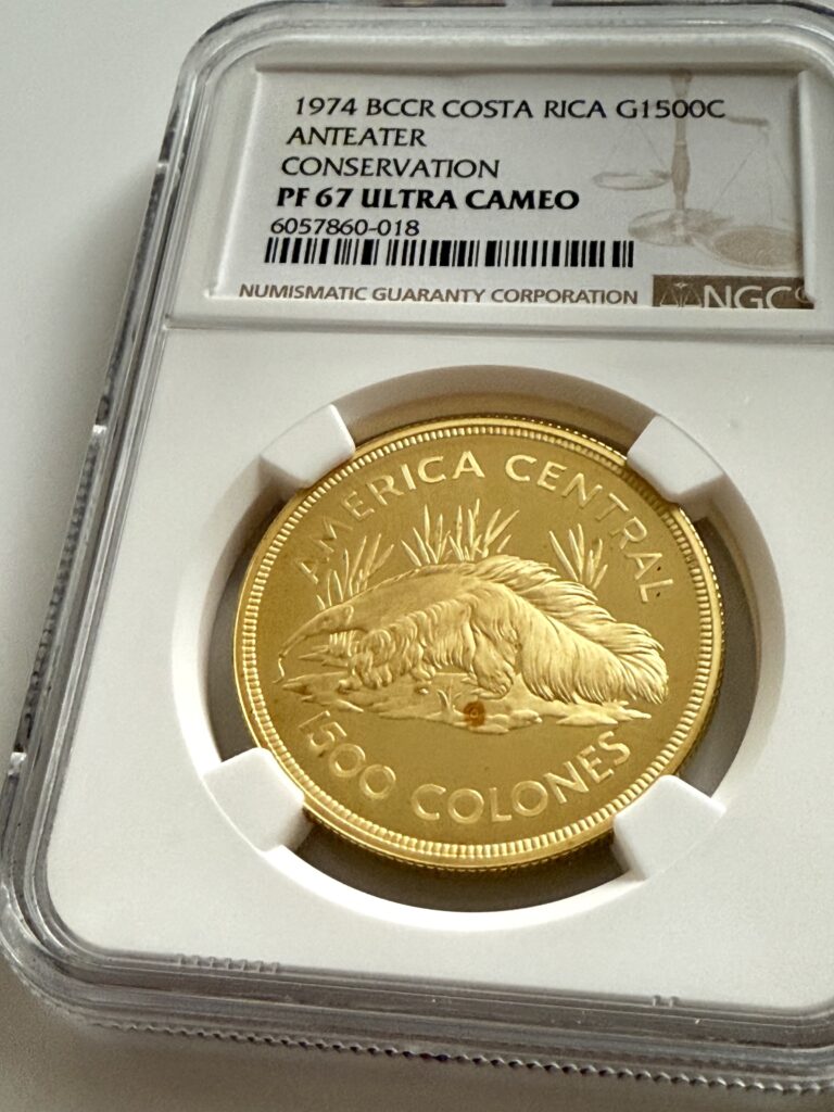 Costa Rica 1974 1500 Colones gold coin Anteater Conservation NGC PF 67 Ultra Cameo in holder