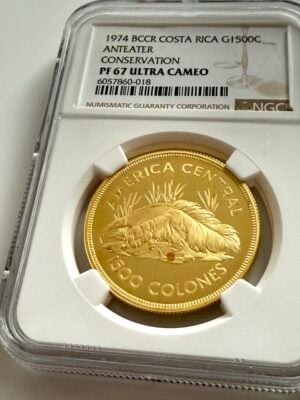 哥斯达黎加 1974年 1500科隆金币 食蚁兽保护 NGC PF 67 超浮雕