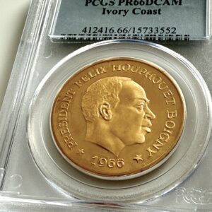 Côte d'Ivoire 1966 Pièce de 100 francs or Président Félix Houphouët-Boigny PCGS PR66DCAM sous étui plastique