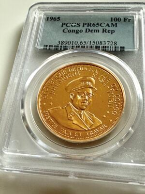 Kongo Demokratische Republik 1965 100 Francs Goldmünze Präsident J. Kasa-Vubu PCGS PR65CAM im Halter