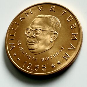 利比里亚1965年金币 威廉·V·S·塔布曼70岁生日肖像，戴黑手套