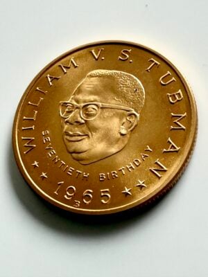 Liberia 1965 Goldmünze William V. S. Tubman 70th Birthday Porträt in schwarzem Handschuh gehalten