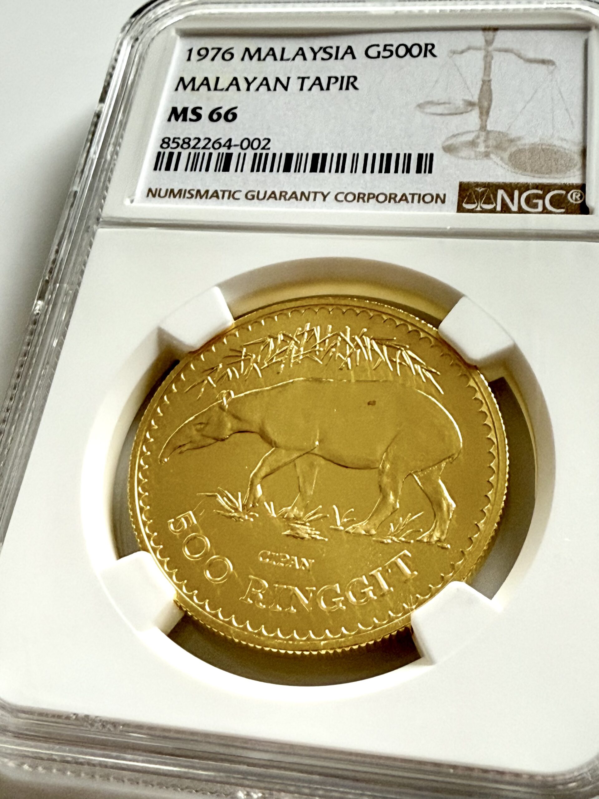 马来西亚- 1976年- 500林吉特- 马来貘- 黄金- NGC MS66
