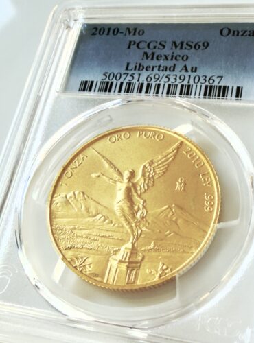 Messico 2010 1 Onza Gold Libertad PCGS MS69 in un contenitore trasparente con motivo dell'angelo della vittoria