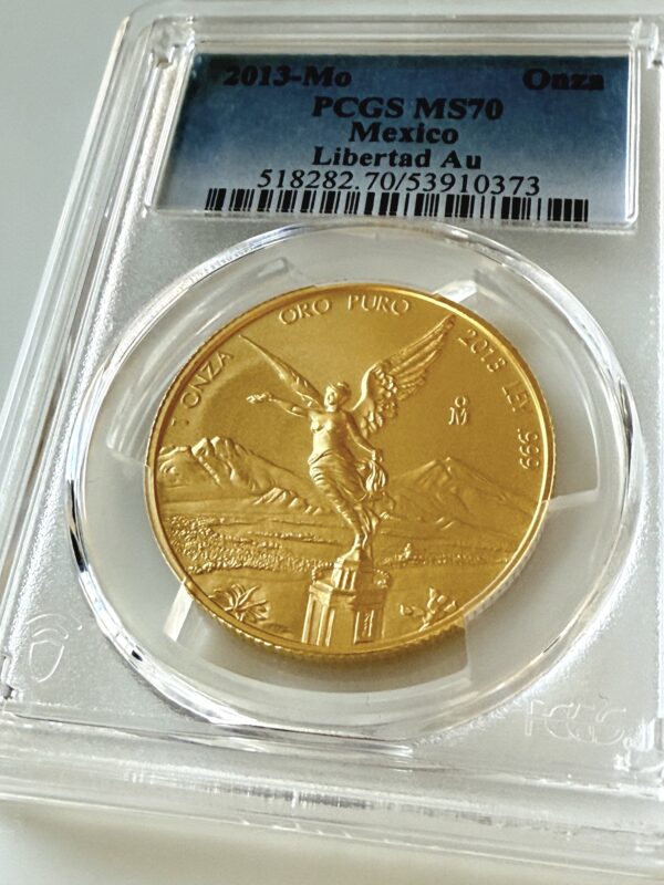 Mexiko 2013 1 Onza Gold Libertad PCGS MS70 im transparenten Halter mit Siegesengel Motiv