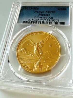 Mexiko 2013 1 Onza Gold Libertad PCGS MS70 im transparenten Halter mit Siegesengel Motiv