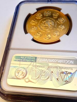 墨西哥-2022-自由-金币-1盎司-NGC-ms69_2 2022年墨西哥金牌Libertad 1 Onza,佩戴带蓝色墨西哥标签和Mo铸币标记的MS69 NGC,背面有Victoria,火山前,证书8582669-001