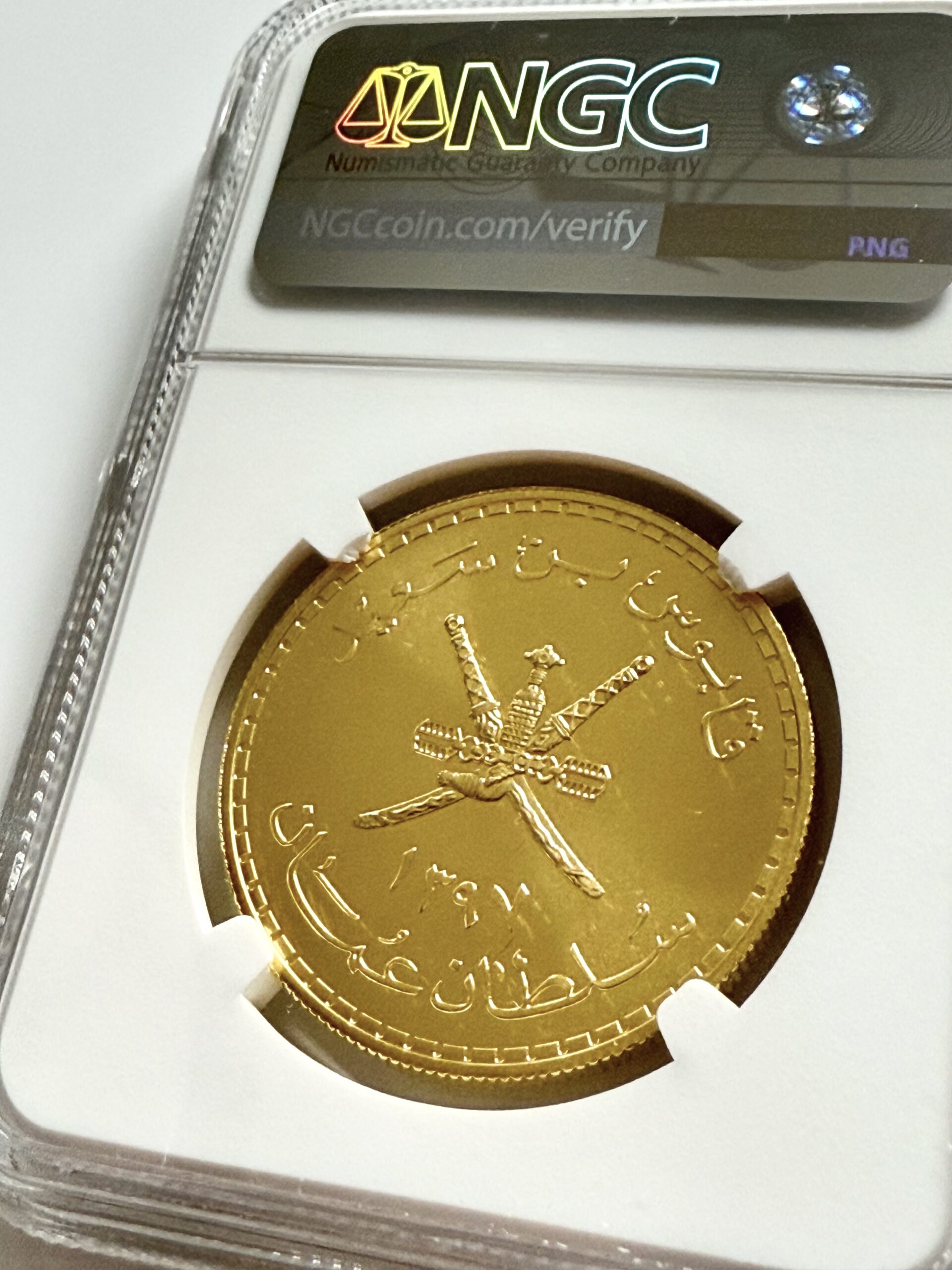 oman-1977-75-rials-arabian-tahr-gold-ngc-ms69_6 Oman AH1397 (1976) 75 Rials Gold Arabian Tahr aus der Conservation Series im NGC-Holder MS69, Cert 8582265-005