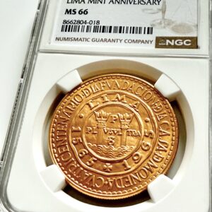 Peru 1965 100 Soles Goldmünze „Lima Mint Anniversary“ in NGC Halter, bewertet mit MS66.