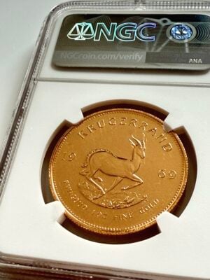 南非-克鲁格-1969-1盎司-金-NGC-ms67_2 南非1969年克鲁格1盎司金质,NGC持有人MS67,正面附保罗·克鲁格肖像,证书8583569-003