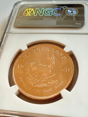 South Africa-Krugerrand-1978-1-oz-gold-ngc-ms69_2 South Africa 1978 Krugerrand 1 oz Gold in NGC holder MS69, obverse with portrait of Paul Kruger, Cert 8583804-001