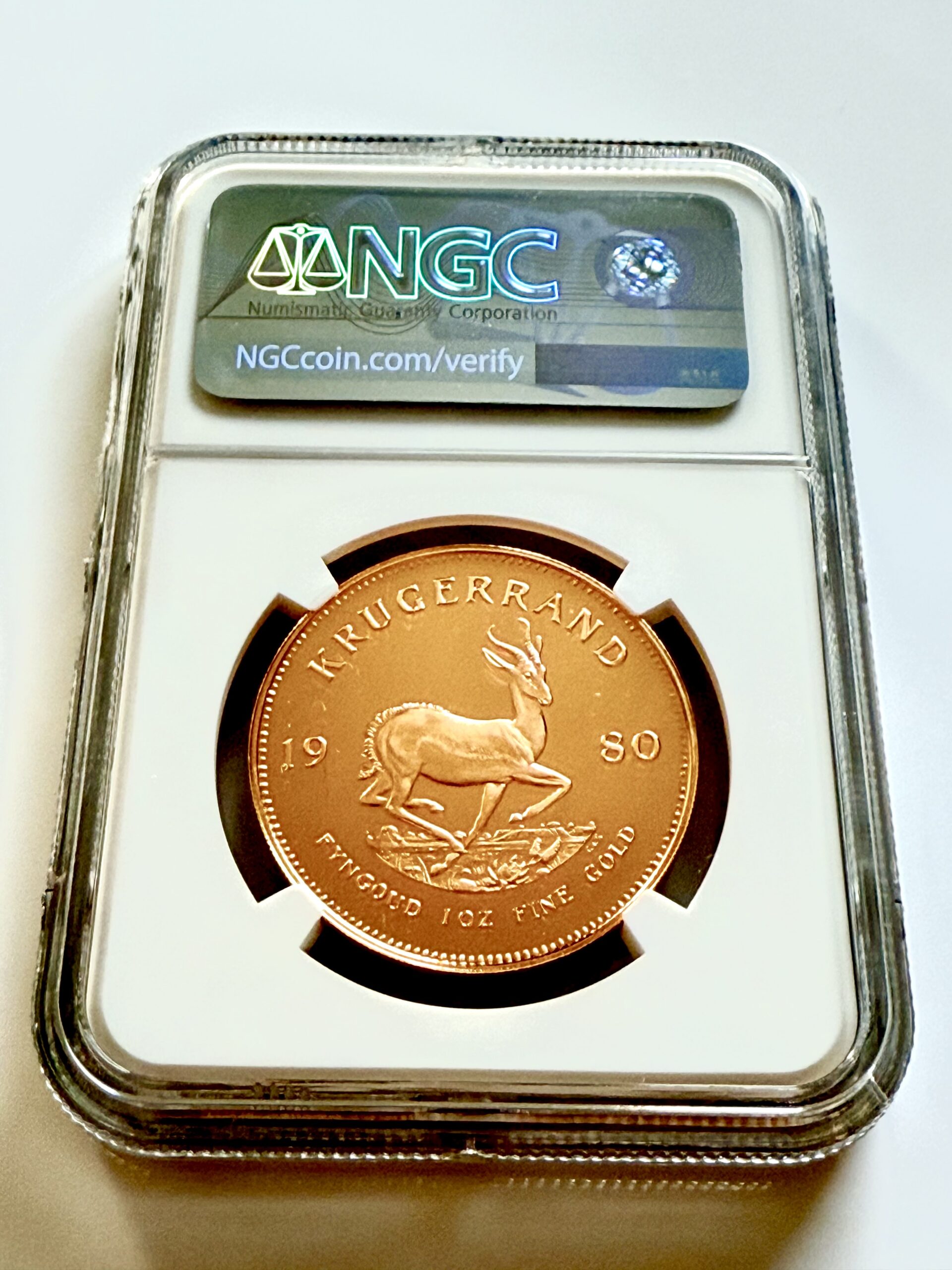 sudafrika-krugerrand-1980-1-oz-gold-proof-ngc-pf68-ucam_3 Südafrika 1980 Krügerrand 1 oz Gold Proof im NGC-Holder PF68 Ultra Cameo, Avers mit Porträt Paul Kruger, Cert 8583804-003