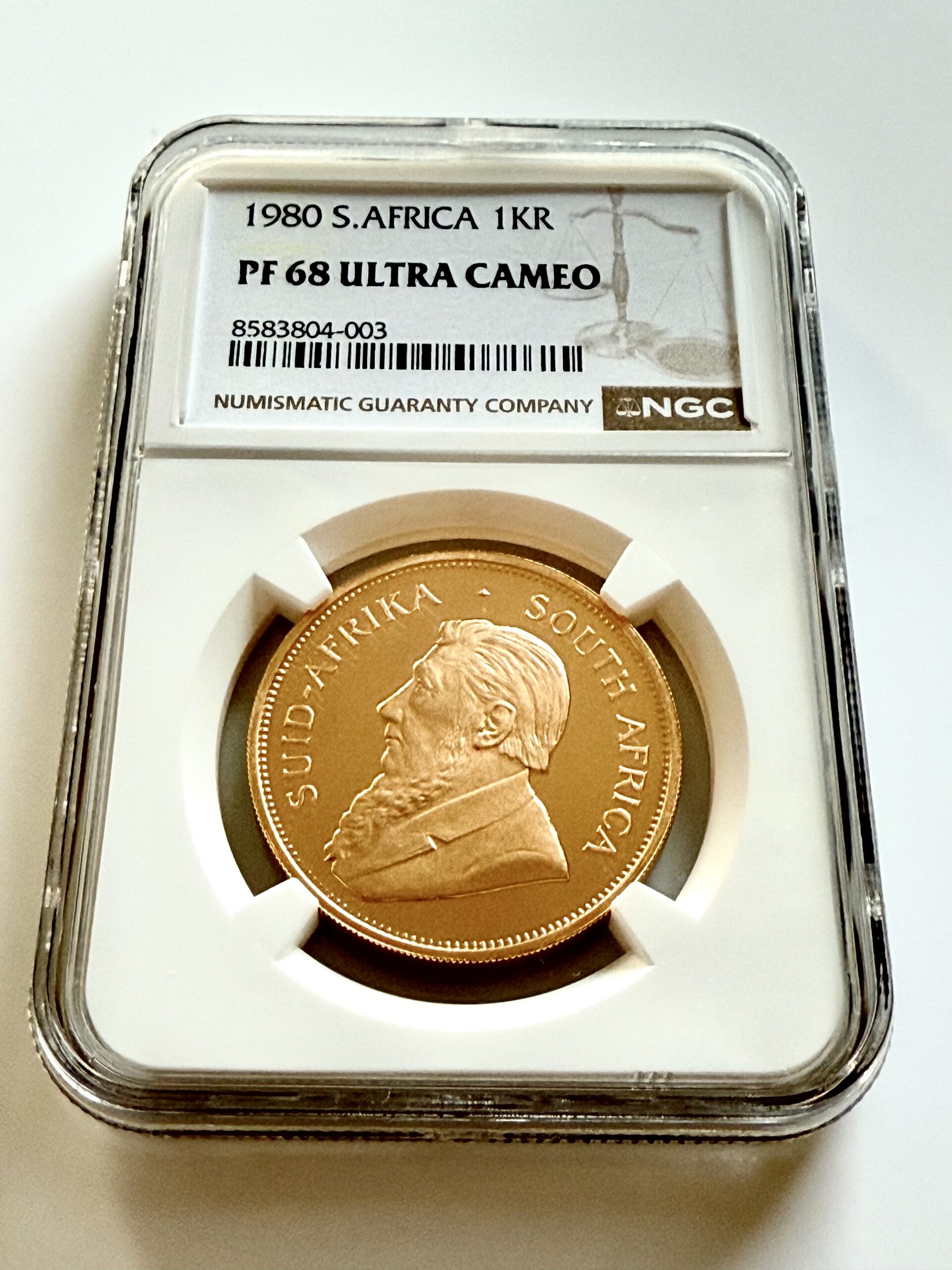 sudafrika-krugerrand-1980-1-oz-gold-proof-ngc-pf68-ucam_4 Südafrika 1980 Krügerrand 1 oz Gold Proof im NGC-Holder PF68 Ultra Cameo, Avers mit Porträt Paul Kruger, Cert 8583804-003