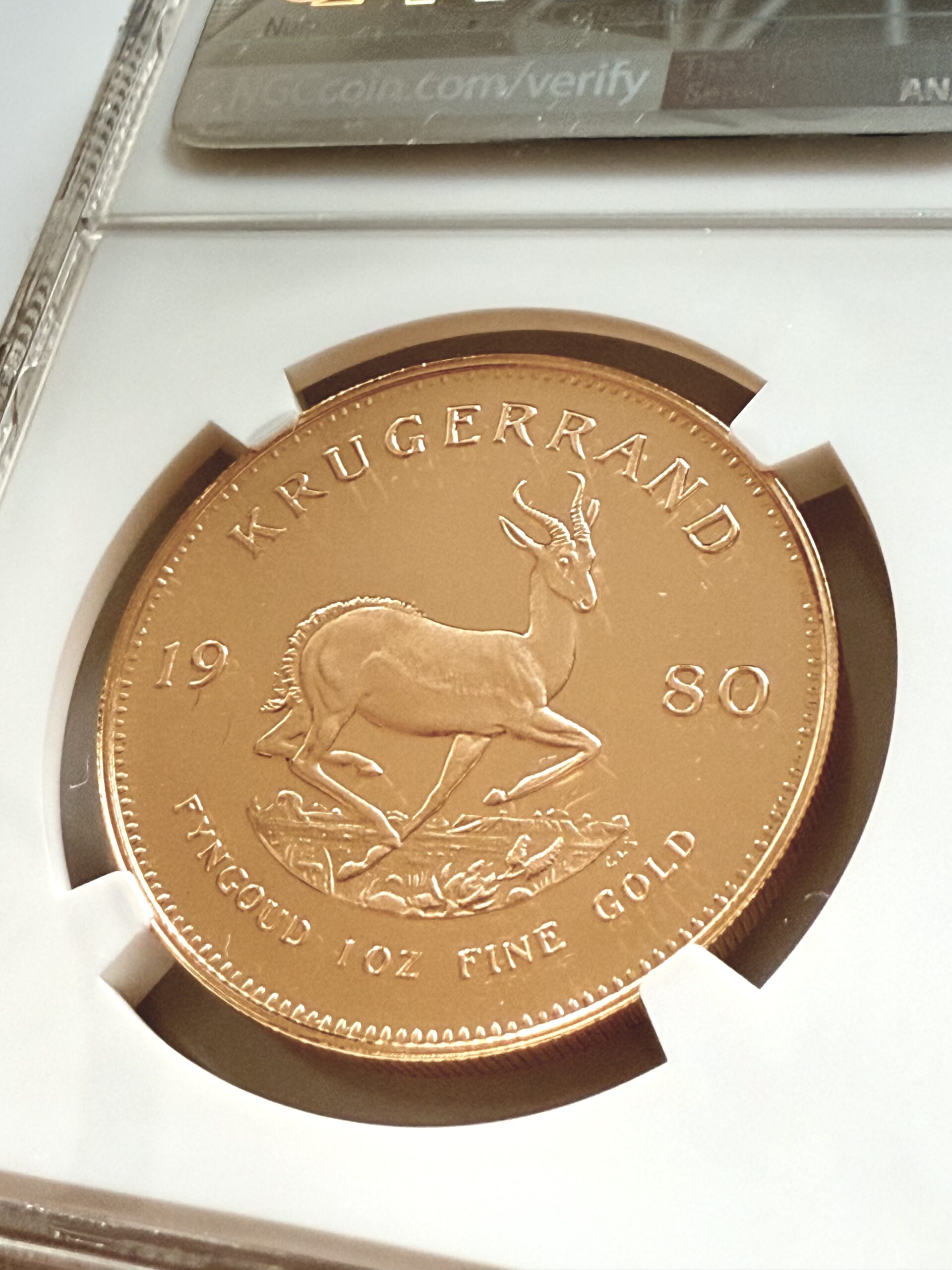 sudafrika-krugerrand-1980-1-oz-gold-proof-ngc-pf68-ucam_5 Südafrika 1980 Krügerrand 1 oz Gold Proof im NGC-Holder PF68 Ultra Cameo, Avers mit Porträt Paul Kruger, Cert 8583804-003