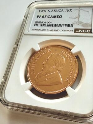 South Africa 1981 Krugerrand 1 oz Gold Proof in NGC holder PF67 Cameo, obverse with portrait of Paul Kruger, Cert 8583804-004