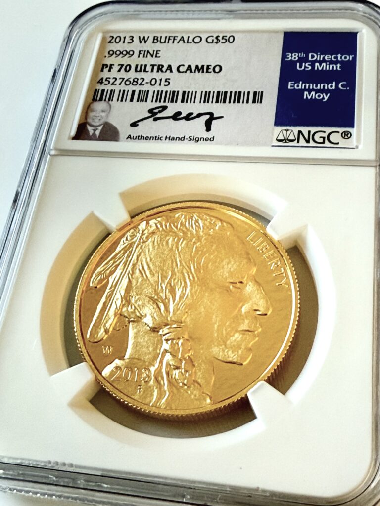 USA 2013 50 Dollar American Buffalo Gold Proof NGC PF70 Ultra Cameo mit Edmund C. Moy Signaturlabel