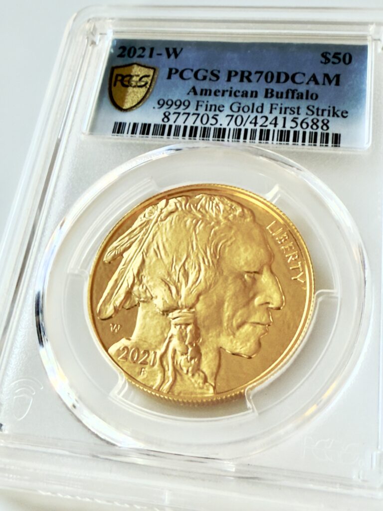 USA 2021 50 Dollar American Buffalo Gold Proof First Strike PCGS PR70DCAM im Halter mit Indianerkopf Motiv