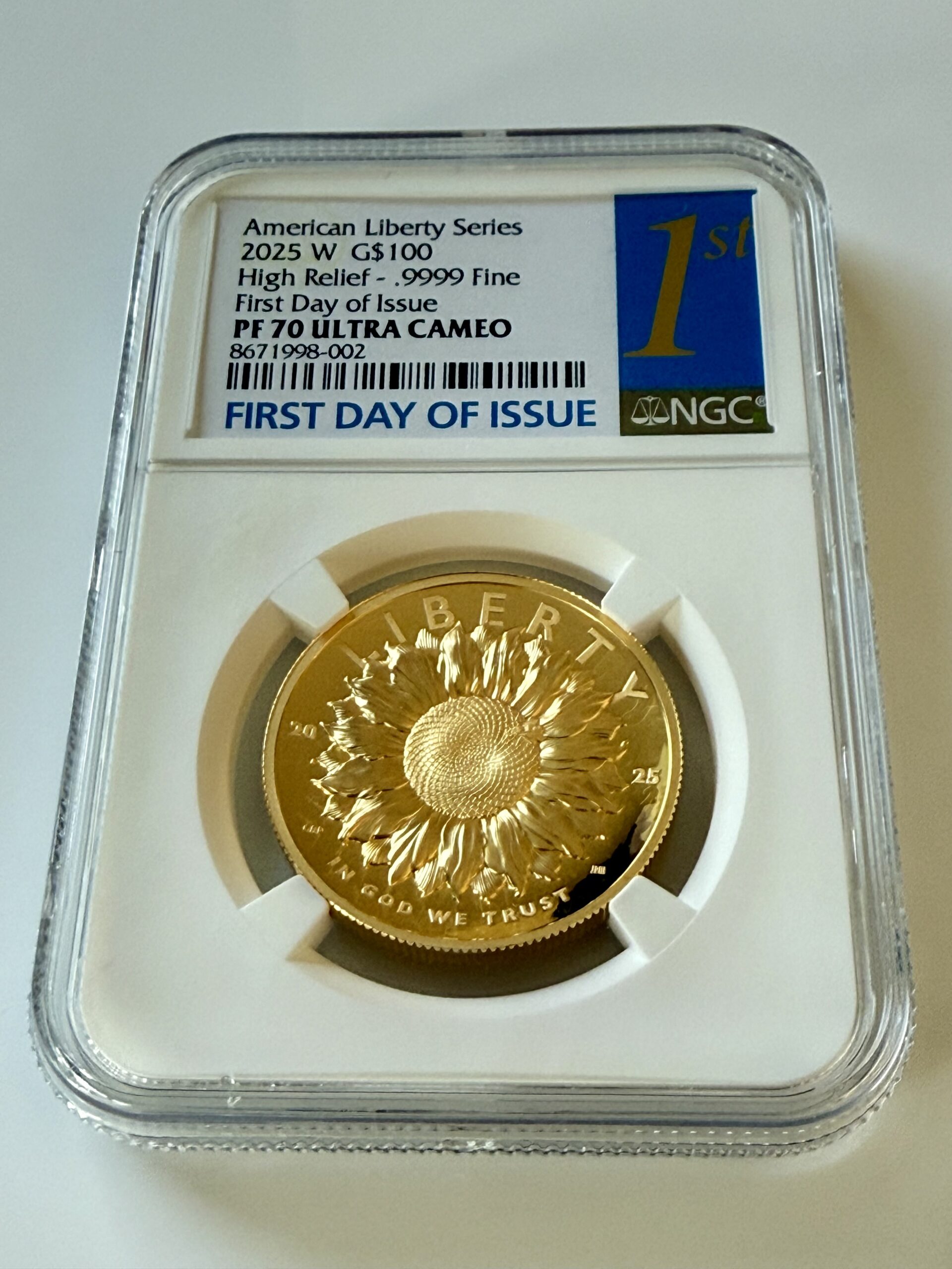 美国- 2025年- 100美元- 美国自由女神- 高浮雕- 金奖