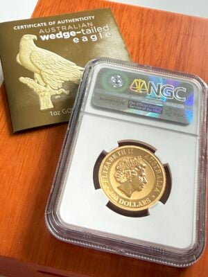 Australia-2017-100-dollari-aquila-cuneata-1-oz-oro-prova-altorilievo-retro-prova_2 Aquila cuneata da 100 $ in oro da 1 oz, 2017, con retro in rilievo, prova di adesione – NGC PF70 con custodia e certificato di autenticità