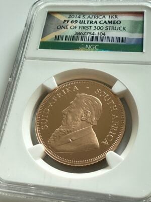South Africa 2014 1 oz Gold Krugerrand Proof NGC PF69 Ultra Cameo One of First 300 Struck in NGC Holder with Kruger Portrait