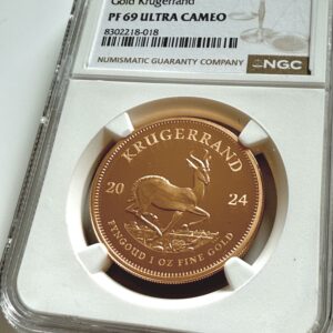 南非2024年1盎司金克鲁格兰德精制品NGC PF69 Ultra Cameo,佩戴NGC春bok支架