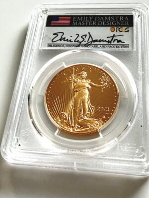 usa-2021-50-dollar-gold-american-eagle-type-2-gold-proof-pcgs-pr70dcam_1 2021-W Gold American Eagle Type 2 Proof 1 oz – PCGS PR70DCAM Advance Release im Holder mit Adler-Reverse und Label $50