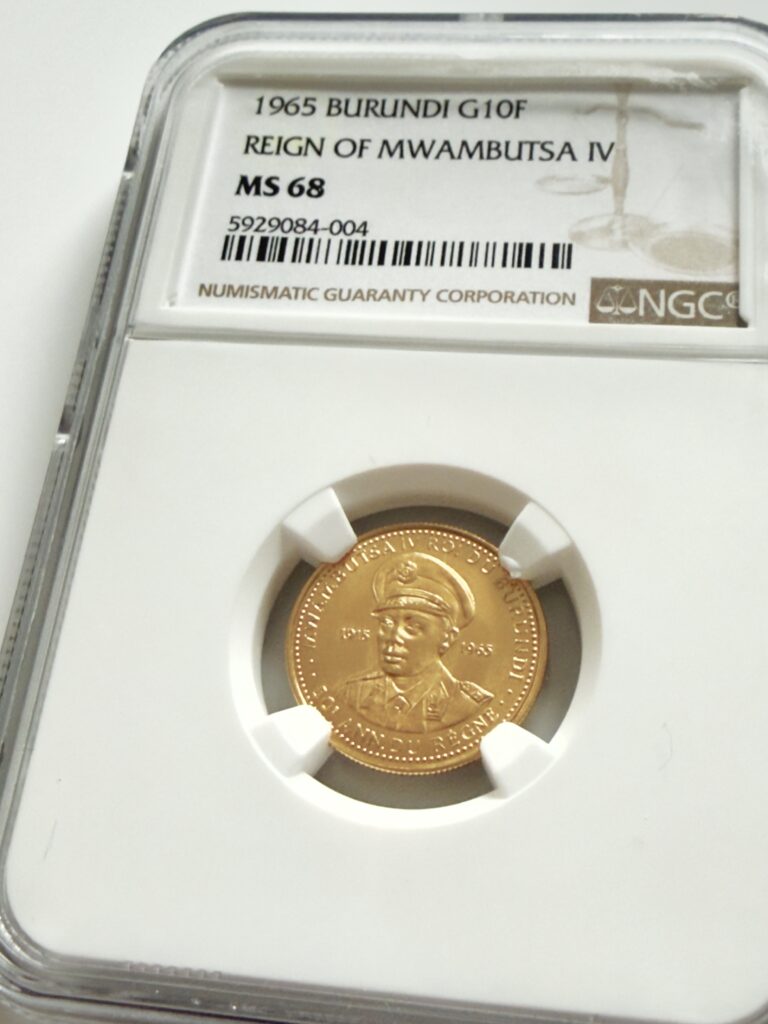 Burundi 1965 10 Francs Goldmünze – Reign of Mwambutsa IV – NGC MS68 – im Original-Slab