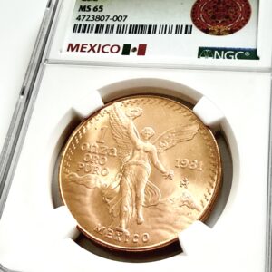 Mexiko 1981 1 Onza Libertad Goldmünze, Stempelglanz, NGC MS65, frühe Ausgabe der mexikanischen Libertad-Serie.