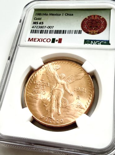 Moneta d'oro da 1 Onza Libertad del Messico del 1981, non circolata, NGC MS65, prima emissione della serie messicana Libertad.