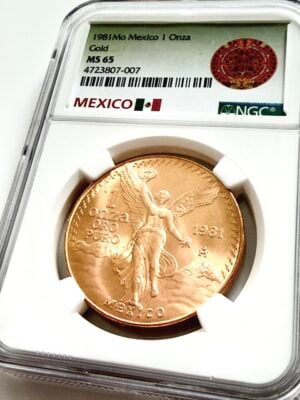 Mexiko 1981 1 Onza Libertad Goldmünze, Stempelglanz, NGC MS65, frühe Ausgabe der mexikanischen Libertad-Serie.